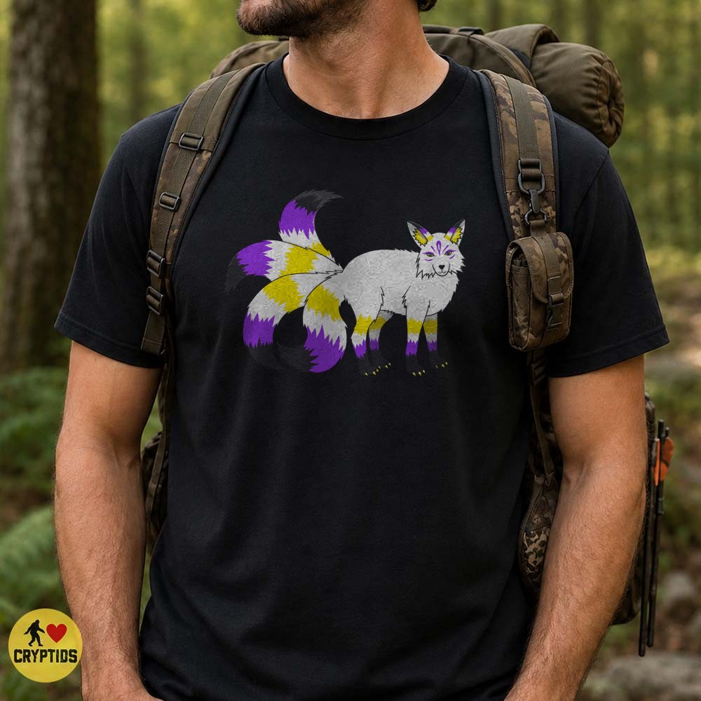 Kitsune Nine-Tailed Fox Nonbinary Pride Flag Colors Fantasy Furry Art T-Shirt 4 Kitsune Nine-Tailed Fox Nonbinary Pride Flag Colors Fantasy Furry Art Shirt