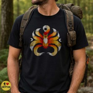 Kitsune Nine-Tailed Fox Triple Moon Goddess Fire Watercolor Art T-Shirt 6 Kitsune Nine-Tailed Fox Triple Moon Goddess Fire Watercolor Art Shirt