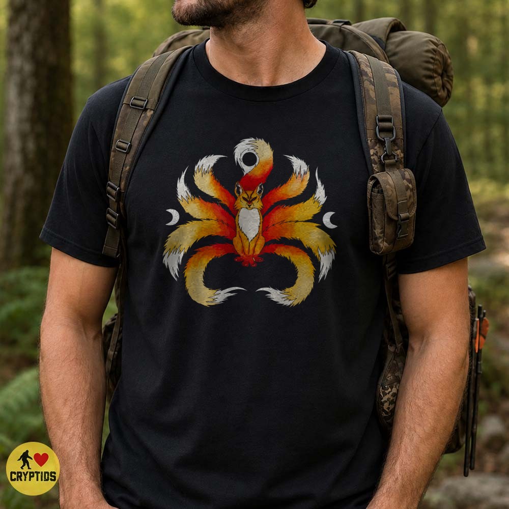 Kitsune Nine-Tailed Fox Triple Moon Goddess Fire Watercolor Art T-Shirt 3 Kitsune Nine-Tailed Fox Triple Moon Goddess Fire Watercolor Art Shirt
