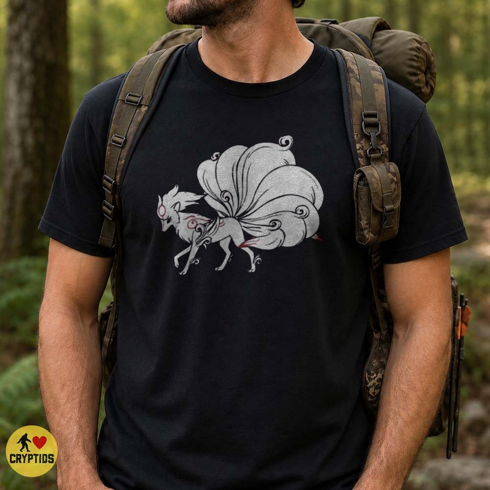 Kitsune Nine-Tailed Fox White Ink Swirl Japanese Mythology Elegant Art T-Shirt 1 Kitsune Nine-Tailed Fox White Ink Swirl Japanese Mythology Elegant Art Shirt