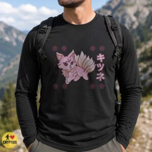 Kitsune Pink Chibi Fox Cherry Blossom Kawaii Japanese Folklore Cute T-Shirt 5 Kitsune Pink Chibi Fox Cherry Blossom Kawaii Japanese Folklore Cute Shirt