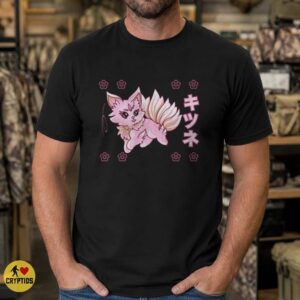 Kitsune Pink Chibi Fox Cherry Blossom Kawaii Japanese Folklore Cute T-Shirt 6 Kitsune Pink Chibi Fox Cherry Blossom Kawaii Japanese Folklore Cute Shirt