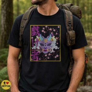 Kitsune Trickster Oni Mask Cherry Blossom Japanese Yokai Demon Shirt