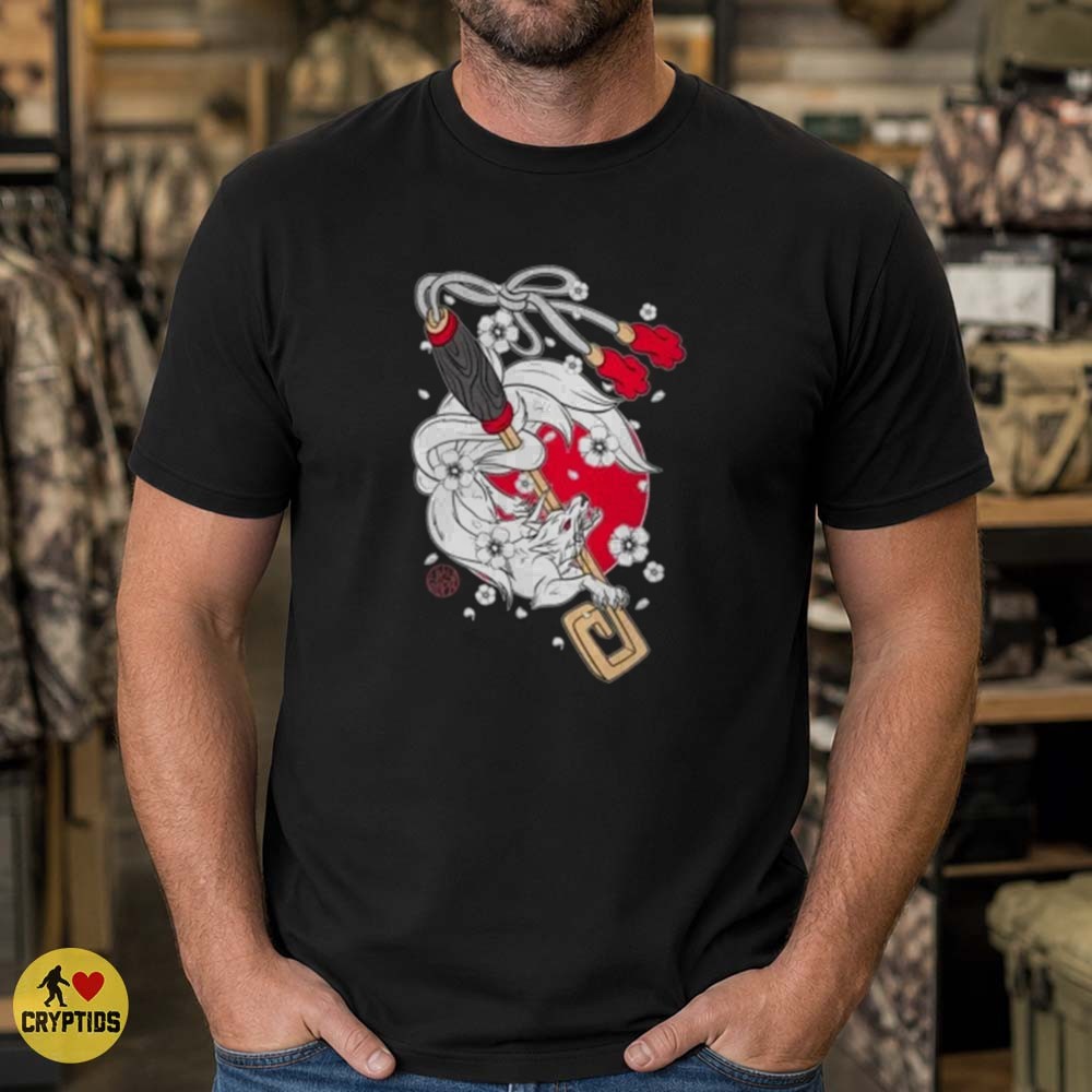 Kitsune White Fox Ofuda Shrine Sakura Red Sun Japanese Art T-Shirt 3 Kitsune White Fox Ofuda Shrine Sakura Red Sun Japanese Art Shirt
