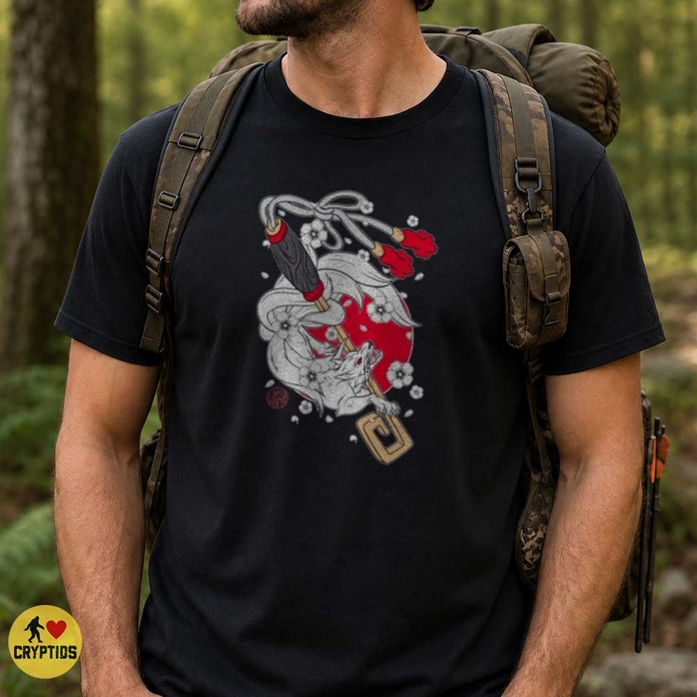 Kitsune White Fox Ofuda Shrine Sakura Red Sun Japanese Art T-Shirt 1 Kitsune White Fox Ofuda Shrine Sakura Red Sun Japanese Art Shirt