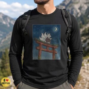 Kitsune White Fox Torii Gate Kimono Crescent Moon Night Shirt