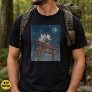 Kitsune White Fox Torii Gate Kimono Crescent Moon Night Shirt