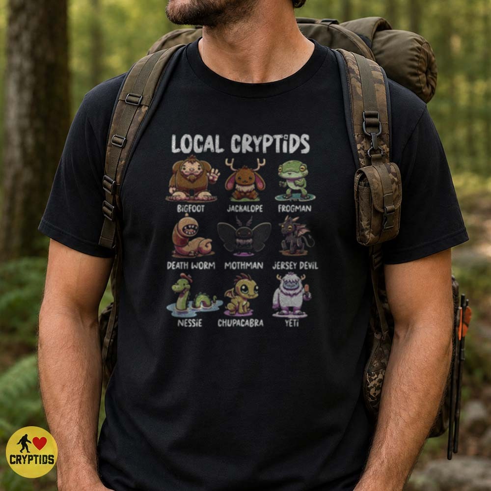 Local Cryptids Bigfoot Jackalope Frogman Mothman Jersey Devil Nessie Chupacabra Yeti Cute T-Shirt 1 Local Cryptids Bigfoot Jackalope Frogman Mothman Jersey Devil Nessie Chupacabra Yeti Cute Shirt