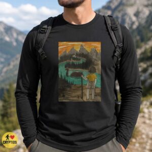 Loch Ness Monster Girl Lake Watercolor Mountain Sunset Cryptid Shirt
