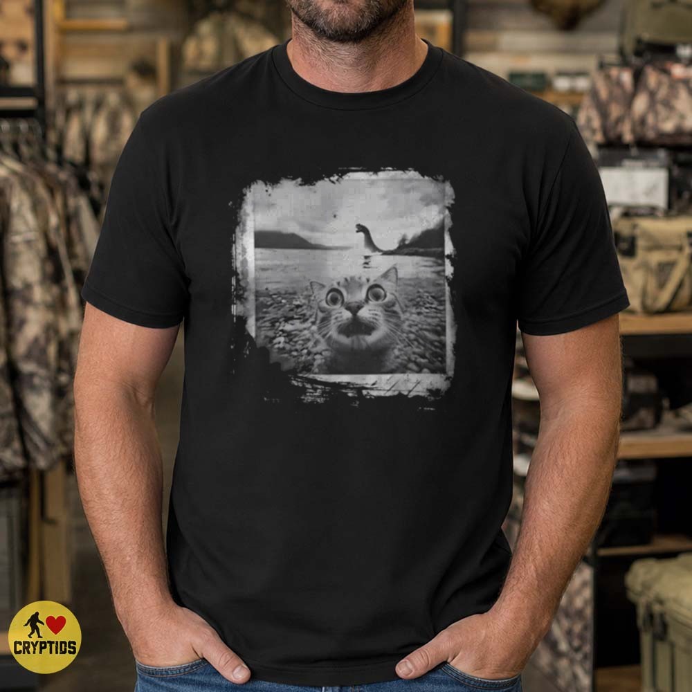 Loch Ness Monster Shocked Cat Funny Vintage Photo Cryptid T-Shirt 4 Loch Ness Monster Shocked Cat Funny Vintage Photo Cryptid Shirt