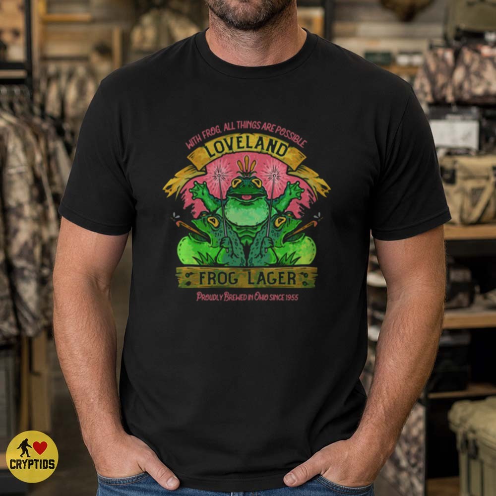 Loveland Frog Lager Vintage Beer Label Cryptid Ohio Frogman T-Shirt 1 Loveland Frog Lager Vintage Beer Label Cryptid Ohio Frogman Shirt