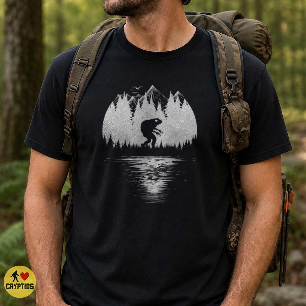Loveland Frogman Moonlit Lake Cryptid Ohio Paranormal Black White T-Shirt 4 Loveland Frogman Moonlit Lake Cryptid Ohio Paranormal Shirt