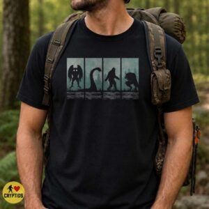 Mothman Loch Ness Monster Bigfoot Werewolf Cryptid Silhouette Panel Shirt