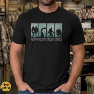 Mothman Loch Ness Monster Bigfoot Werewolf Cryptid Silhouette Panel Shirt