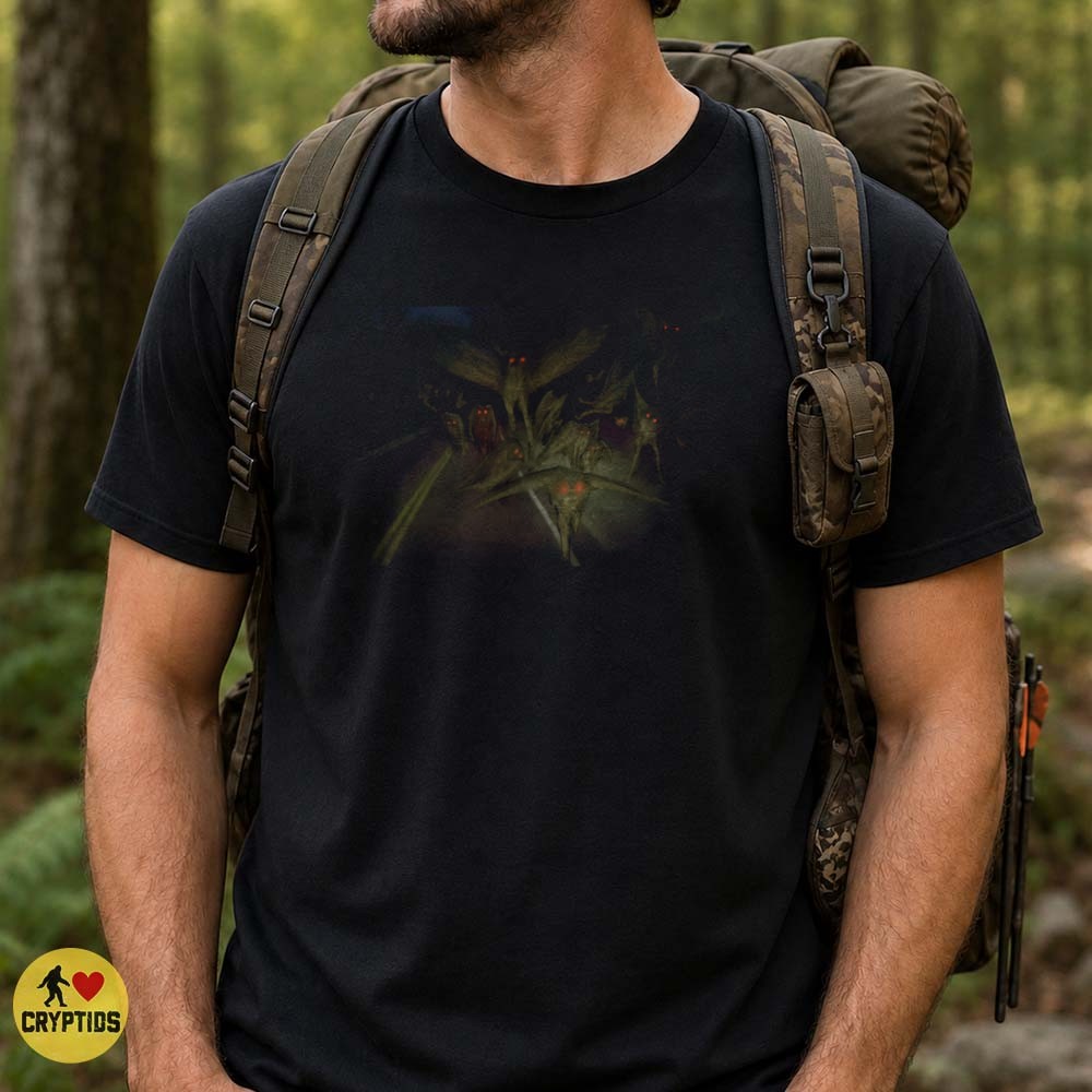 Mothman Swarm Red Eyes Night Road Vintage Polaroid Horror Cryptid T-Shirt 4 Mothman Swarm Red Eyes Night Road Vintage Polaroid Horror Cryptid Shirt