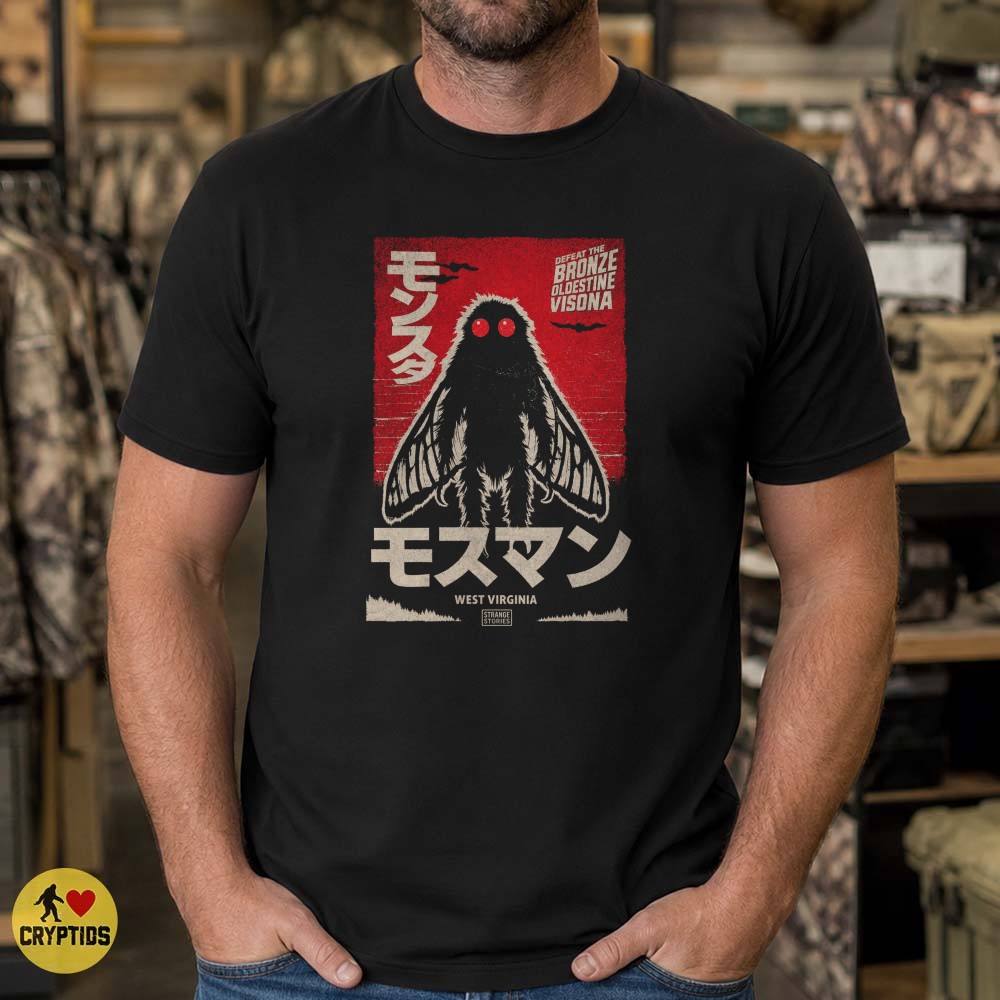 Mothman West Virginia Japanese Kaiju Poster Style Cryptid Horror T-Shirt 3 Mothman West Virginia Japanese Kaiju Poster Style Cryptid Horror Shirt