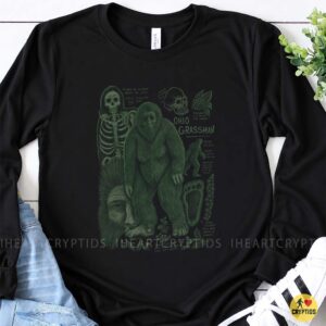 Ohio Grassman Cryptid Field Guide Bigfoot Sasquatch Skull Footprint Shirt