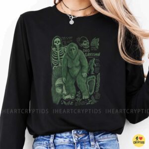 Ohio Grassman Cryptid Field Guide Bigfoot Sasquatch Skull Footprint Shirt