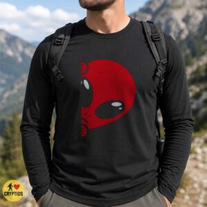 Red Alien Peeking Around Corner Funny UFO Paranormal Sci-Fi T-Shirt 5 Red Alien Peeking Around Corner Funny UFO Paranormal Sci-Fi Shirt