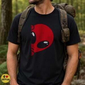 Red Alien Peeking Around Corner Funny UFO Paranormal Sci-Fi T-Shirt 6 Red Alien Peeking Around Corner Funny UFO Paranormal Sci-Fi Shirt