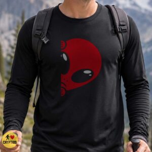 Red Alien Peeking Around Corner Funny UFO Paranormal Sci-Fi T-Shirt 7 Red Alien Peeking Around Corner Funny UFO Paranormal Sci-Fi Shirt
