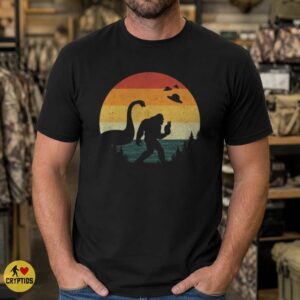 Retro Bigfoot Holding Cat Loch Ness Monster UFO Vintage Sunset T-Shirt 7 Retro Bigfoot Holding Cat Loch Ness Monster UFO Vintage Sunset Shirt
