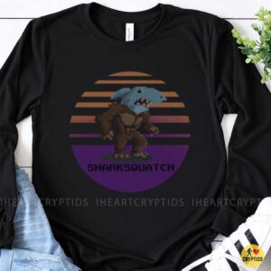 Sharksquatch Retro Sunset Bigfoot Shark Cryptid Shirt
