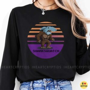 Sharksquatch Retro Sunset Bigfoot Shark Cryptid Shirt