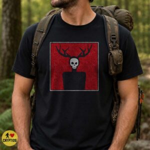 Wendigo Skull Deer Antlers Red Minimalist Horror Cryptid Art T-Shirt 5 Wendigo Skull Deer Antlers Red Minimalist Horror Cryptid Shirt