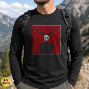 Wendigo Skull Deer Antlers Red Minimalist Horror Cryptid Art T-Shirt 6 Wendigo Skull Deer Antlers Red Minimalist Horror Cryptid Shirt