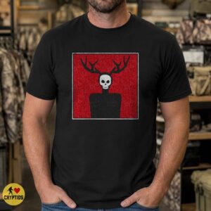 Wendigo Skull Deer Antlers Red Minimalist Horror Cryptid Art T-Shirt 7 Wendigo Skull Deer Antlers Red Minimalist Horror Cryptid Shirt