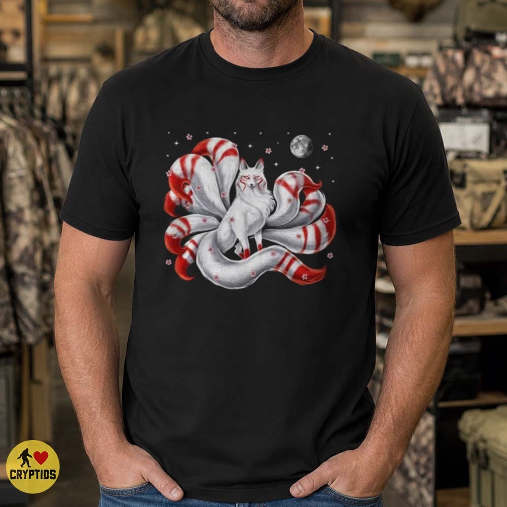 White Red Nine Tailed Kitsune Fox Moon T-Shirt 1 White Red Nine Tailed Kitsune Fox Moon Shirt