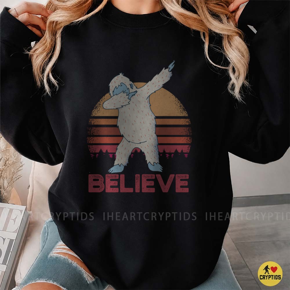 Yeti Dabbing Believe Retro Sunset Abominable Snowman Funny T-Shirt 3 Yeti Dabbing Believe Retro Sunset Abominable Snowman Funny Shirt