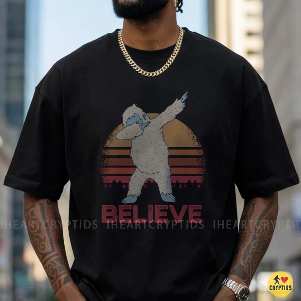 Yeti Dabbing Believe Retro Sunset Abominable Snowman Funny T-Shirt 4 Yeti Dabbing Believe Retro Sunset Abominable Snowman Funny Shirt