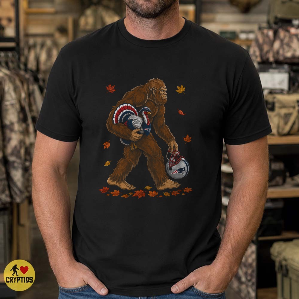 New England Patriots Bigfoot Thanksgiving T-Shirt, Turkey Football Gift 1 New England Patriots Bigfoot Thanksgiving Shirt