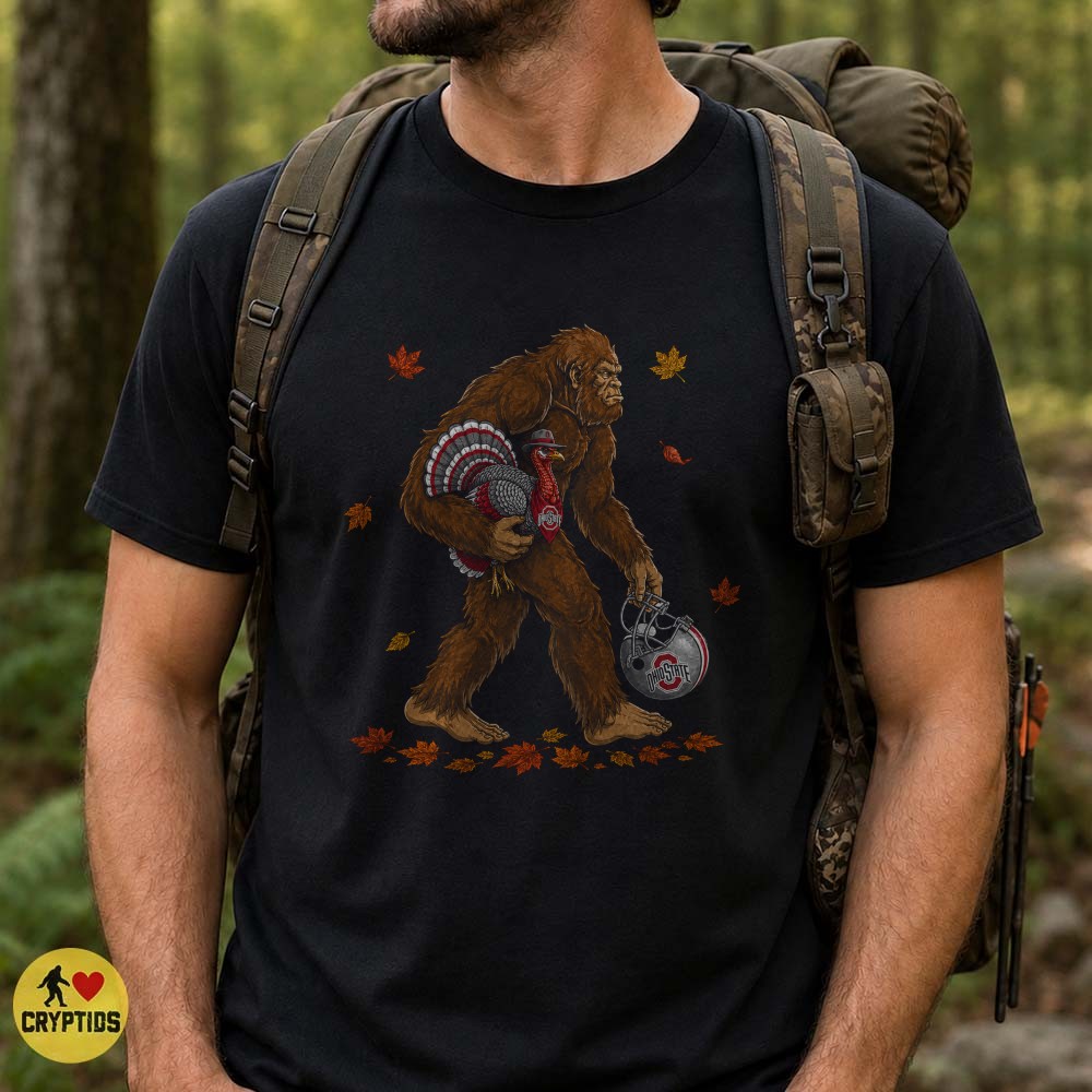 Ohio State Buckeyes Bigfoot Turkey T-Shirt, Thanksgiving Game Day Gift 3 Ohio State Buckeyes Bigfoot Turkey Shirt