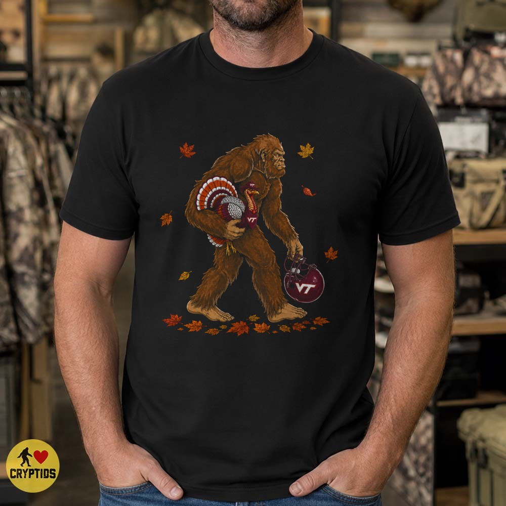 Virginia Tech Hokies Bigfoot Thanksgiving T-Shirt, Turkey Football Fan Gift 3 Virginia Tech Hokies Bigfoot Thanksgiving Shirt
