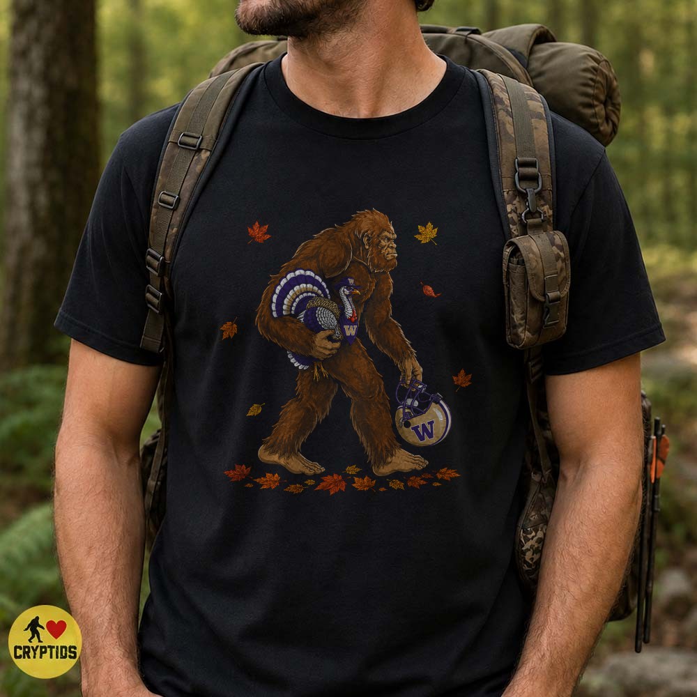 Washington Huskies Bigfoot Thanksgiving T-Shirt, Turkey Football Fan Gift 2 Washington Huskies Bigfoot Thanksgiving Shirt