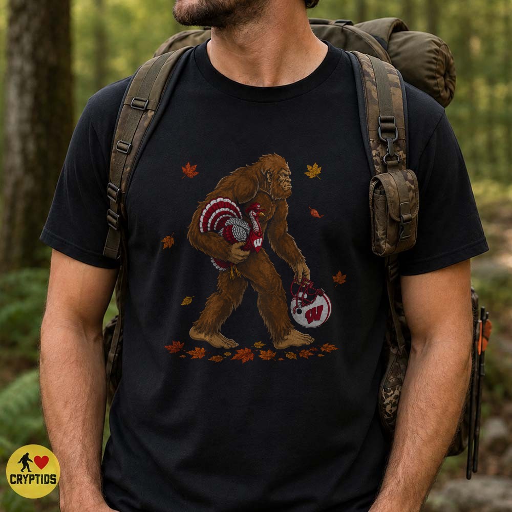 Wisconsin Badgers Bigfoot Turkey T-Shirt, Thanksgiving College Fan Gift 4 Wisconsin Badgers Bigfoot Turkey Shirt