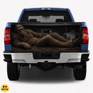 Bigfoot Cat Tailgate Wrap, Funny Sasquatch Pickup Truck Vinyl Wrap Car Decor (1)