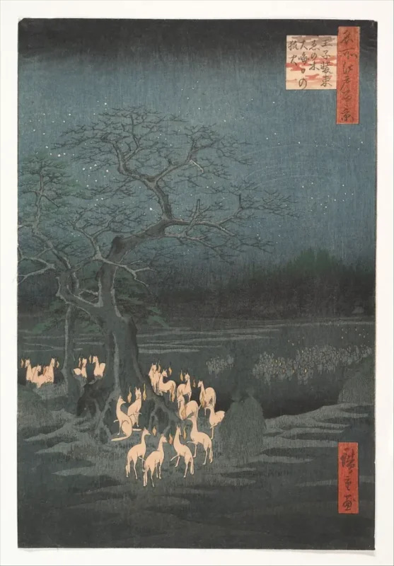 Kitsune Cryptid: Mythology, Sightings, Evidence, and Meaning 15 Metropolitan Museum Hiroshige New Years Eve Foxfires Oji 1857