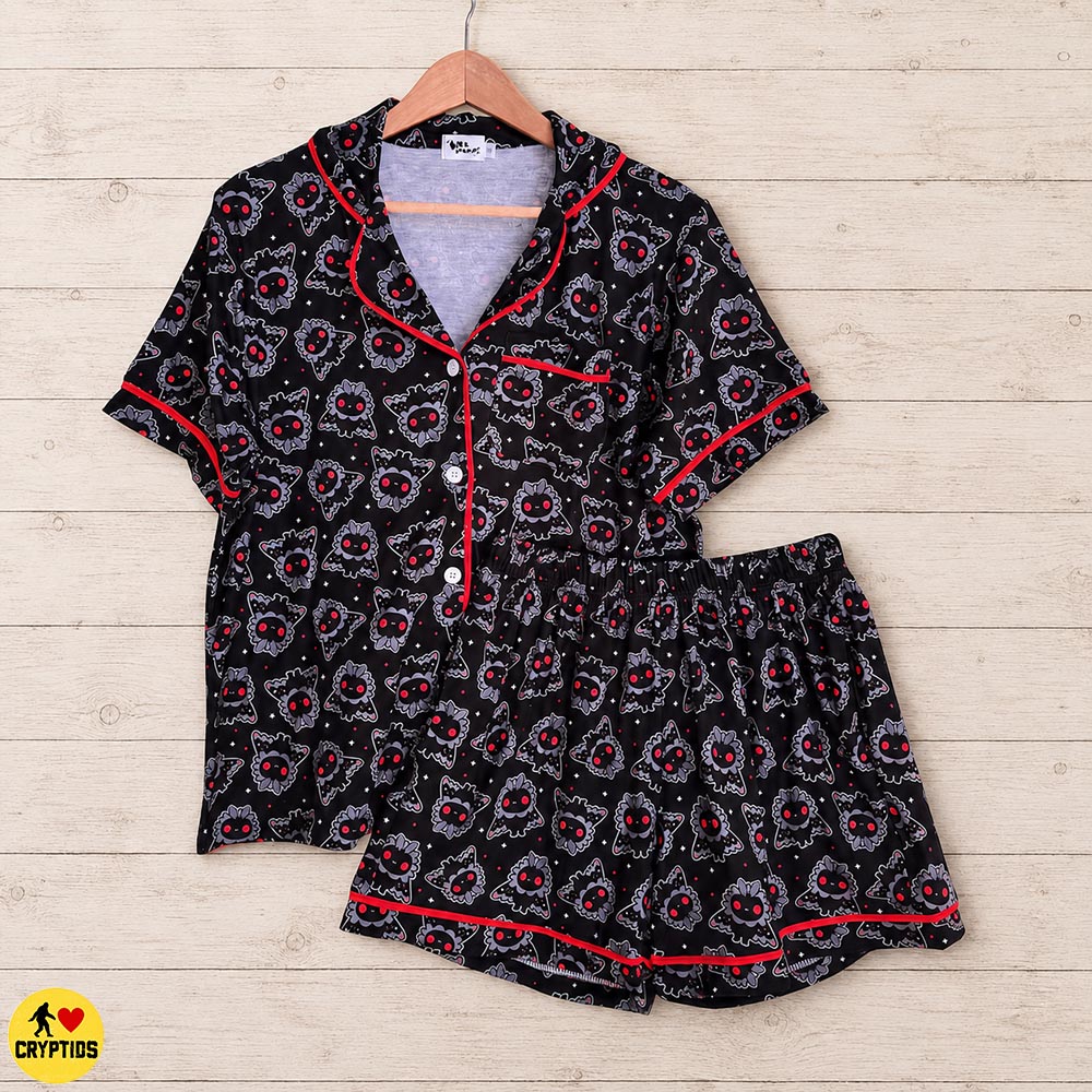 Mothman Pajama Set, Cute Cryptid Sleepwear, Spooky Button Up Shorts Set 1 Mothman Pajama Set, Cute Cryptid Sleepwear, Spooky Button Up Shorts Set (1)