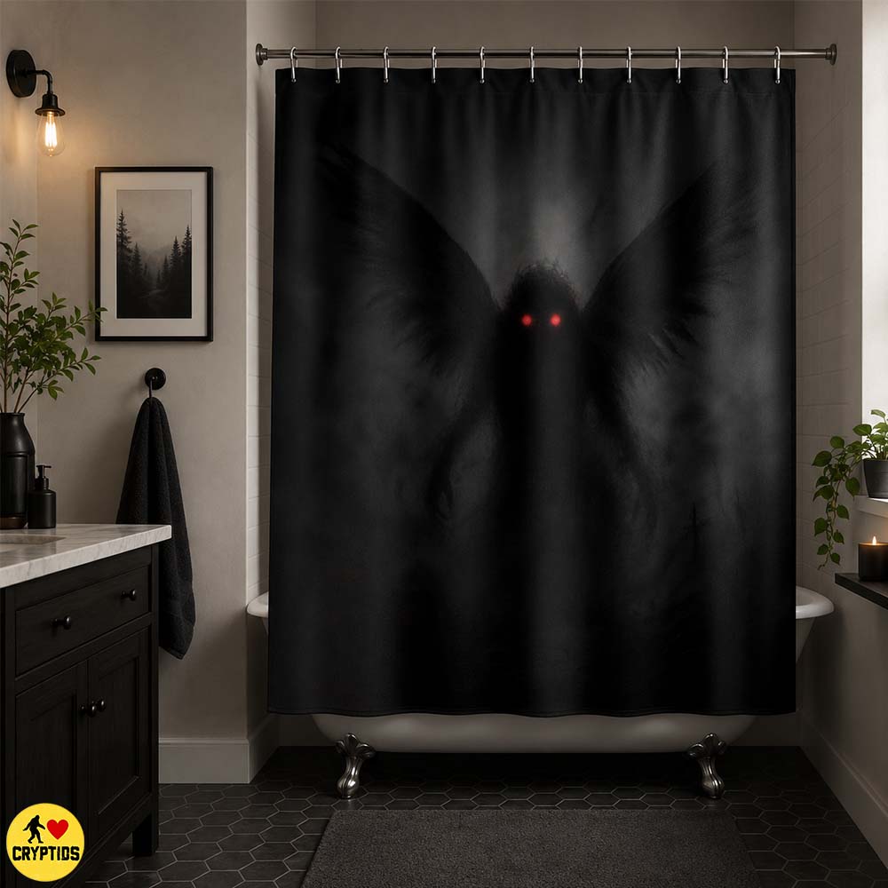 Mothman Shower Curtain Gothic Cryptid Bathroom Decor Halloween Paranormal 3 Mothman Shower Curtain Gothic Cryptid Bathroom Decor Halloween (3)
