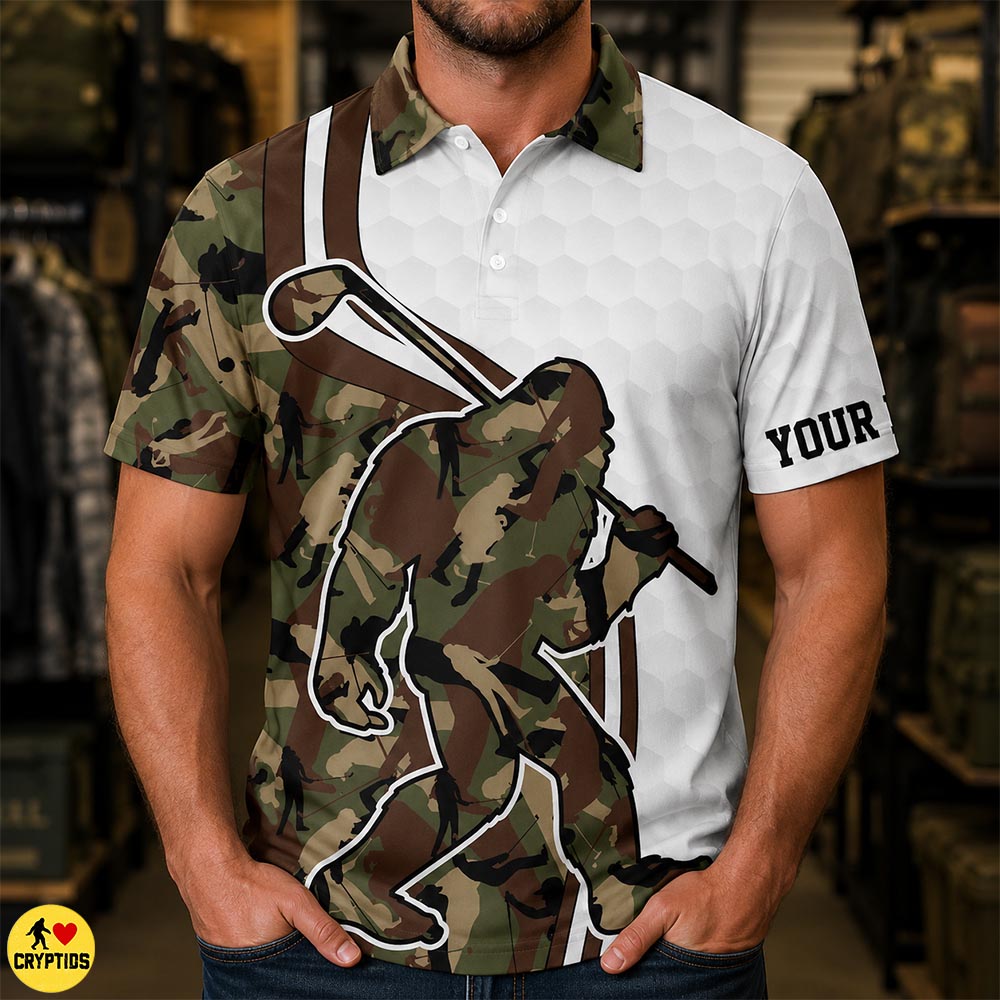 Personalized Bigfoot Golf Polo Shirt Custom Name Camouflage Gift for Golfer 4 Personalized Bigfoot Golf Polo Shirt Custom Name Camouflage Gift for Golfer (1)