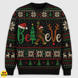 Believe Bigfoot Rock and Roll Ugly Christmas Sweatshirt & Hoodie 3 Believe Bigfoot Rock and Roll Ugly