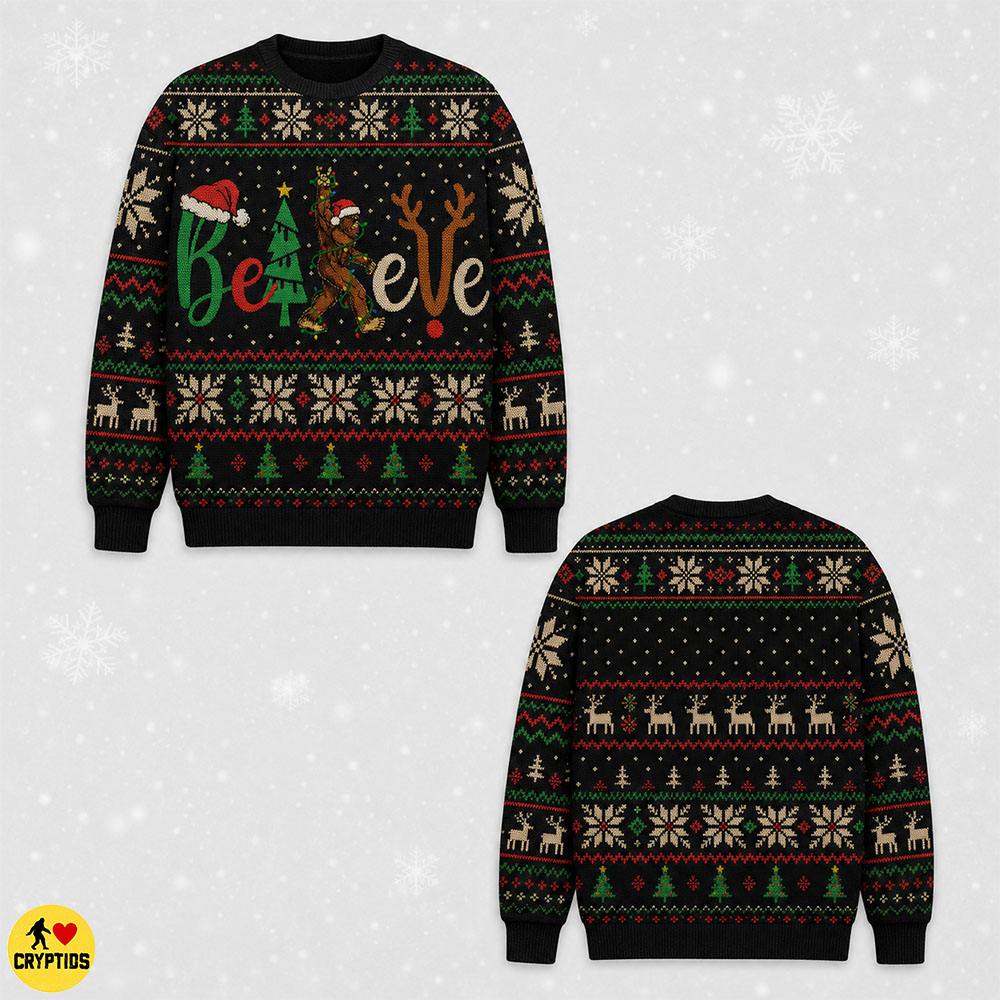 Believe Bigfoot Rock and Roll Ugly Christmas Sweatshirt & Hoodie 1 Believe Bigfoot Rock and Roll Ugly