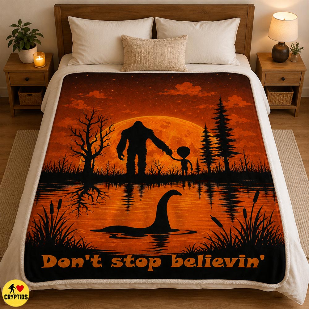 Bigfoot, Alien & Loch Ness Monster Blanket Sunset Cryptid Throw with Moon & Reflection 4 Bigfoot, Alien & Loch Ness Monster