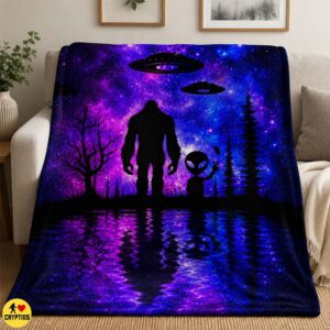 Bigfoot Alien UFO Blanket Galaxy Cryptid