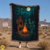 Bigfoot & Alien Woven Blanket Campfire