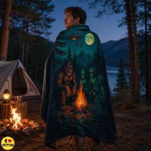Bigfoot & Alien Woven Blanket Campfire Friends Throw with UFO & Starry Night 7 Bigfoot & Alien Woven Blanket Campfire